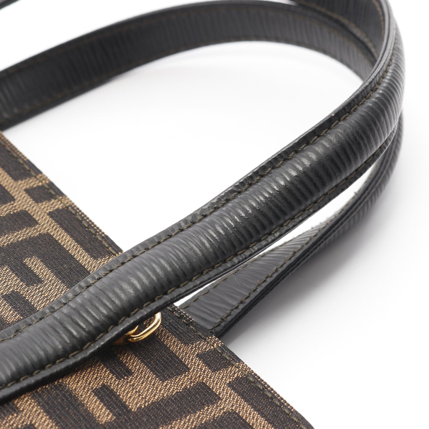 ズッカ ハンドバッグ キャンバス レザー ブラウン ダークブラウン 2WAY フェンディ バッグ FENDI
