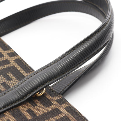 ズッカ ハンドバッグ キャンバス レザー ブラウン ダークブラウン 2WAY フェンディ バッグ FENDI