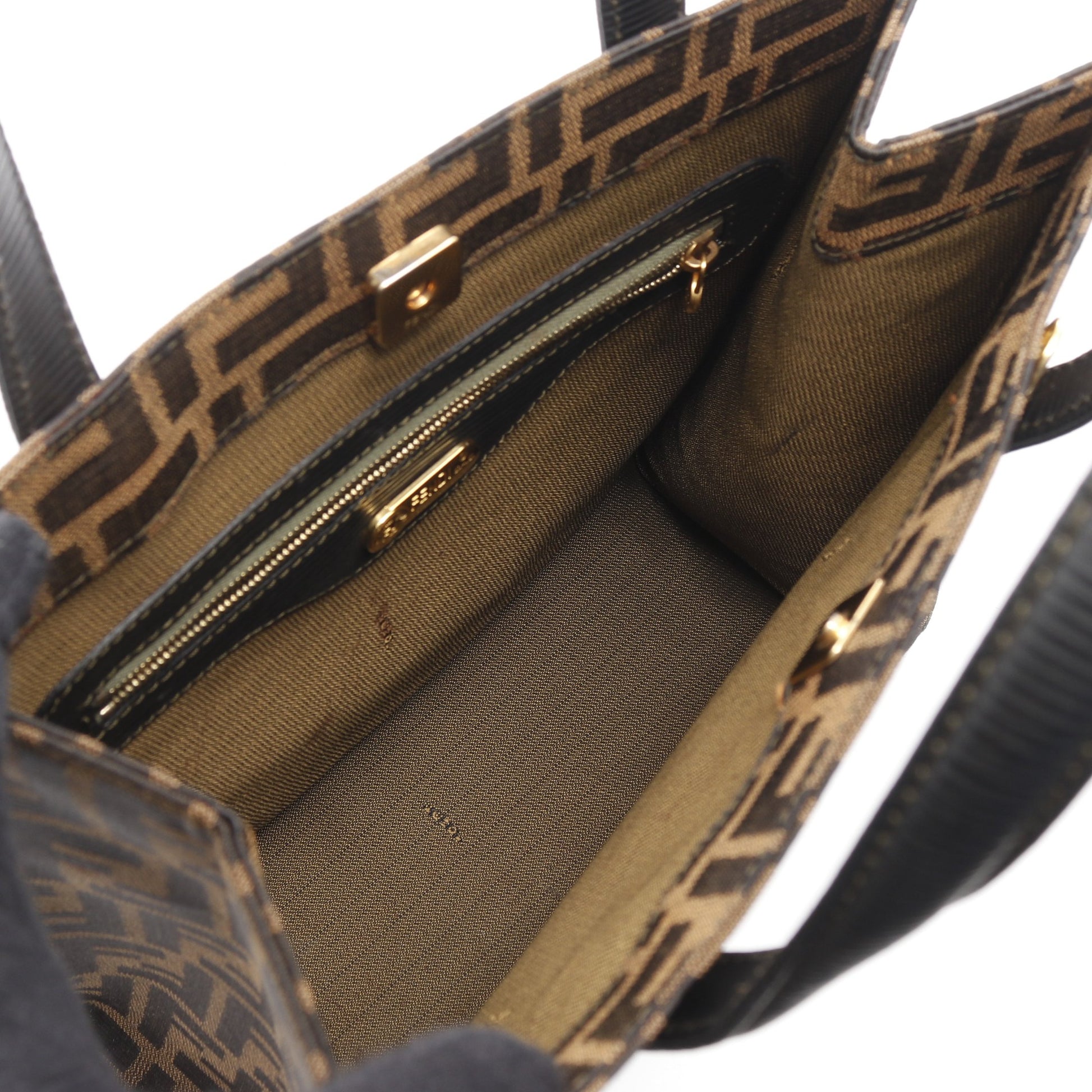 ズッカ ハンドバッグ キャンバス レザー ブラウン ダークブラウン 2WAY フェンディ バッグ FENDI