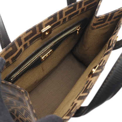 ズッカ ハンドバッグ キャンバス レザー ブラウン ダークブラウン 2WAY フェンディ バッグ FENDI
