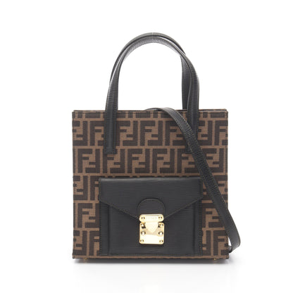 ズッカ ハンドバッグ キャンバス レザー ブラウン ダークブラウン 2WAY フェンディ バッグ FENDI