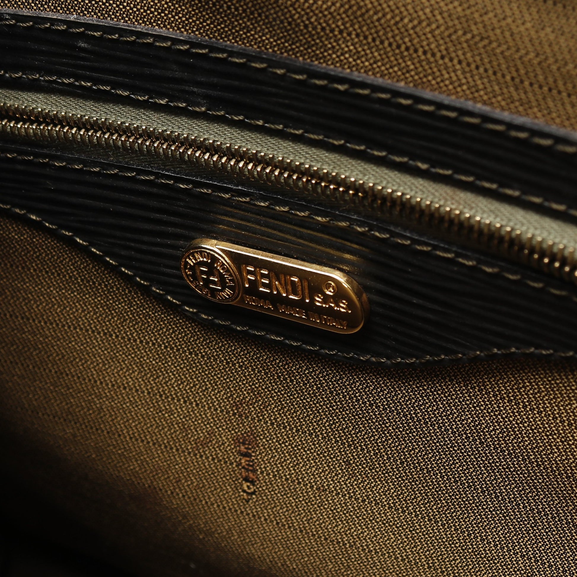 ズッカ ハンドバッグ キャンバス レザー ブラウン ダークブラウン 2WAY フェンディ バッグ FENDI