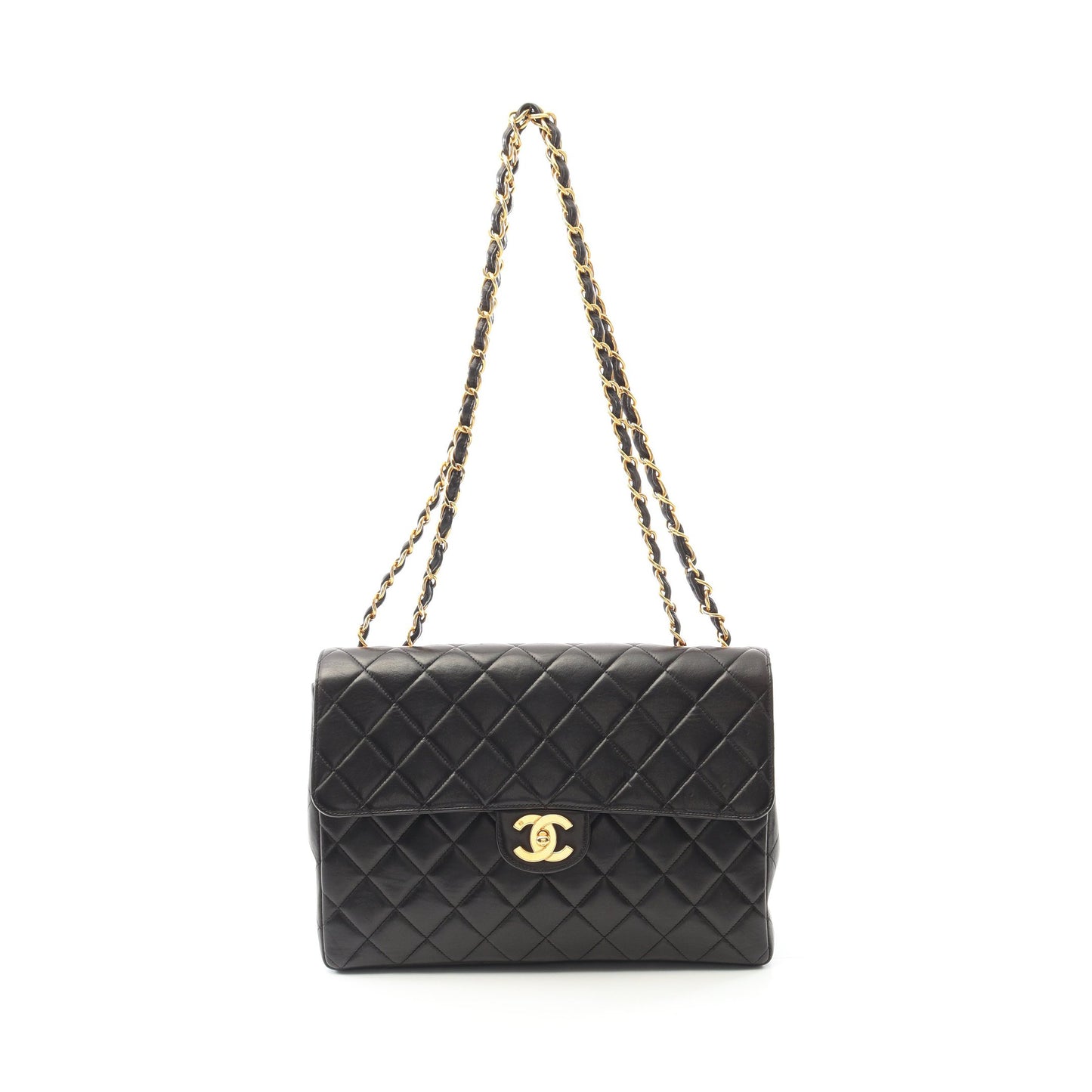 デカマトラッセ 30 シングルフラップ Wチェーンショルダーバッグ ラムスキン ブラック ゴールド金具 シャネル バッグ CHANEL
