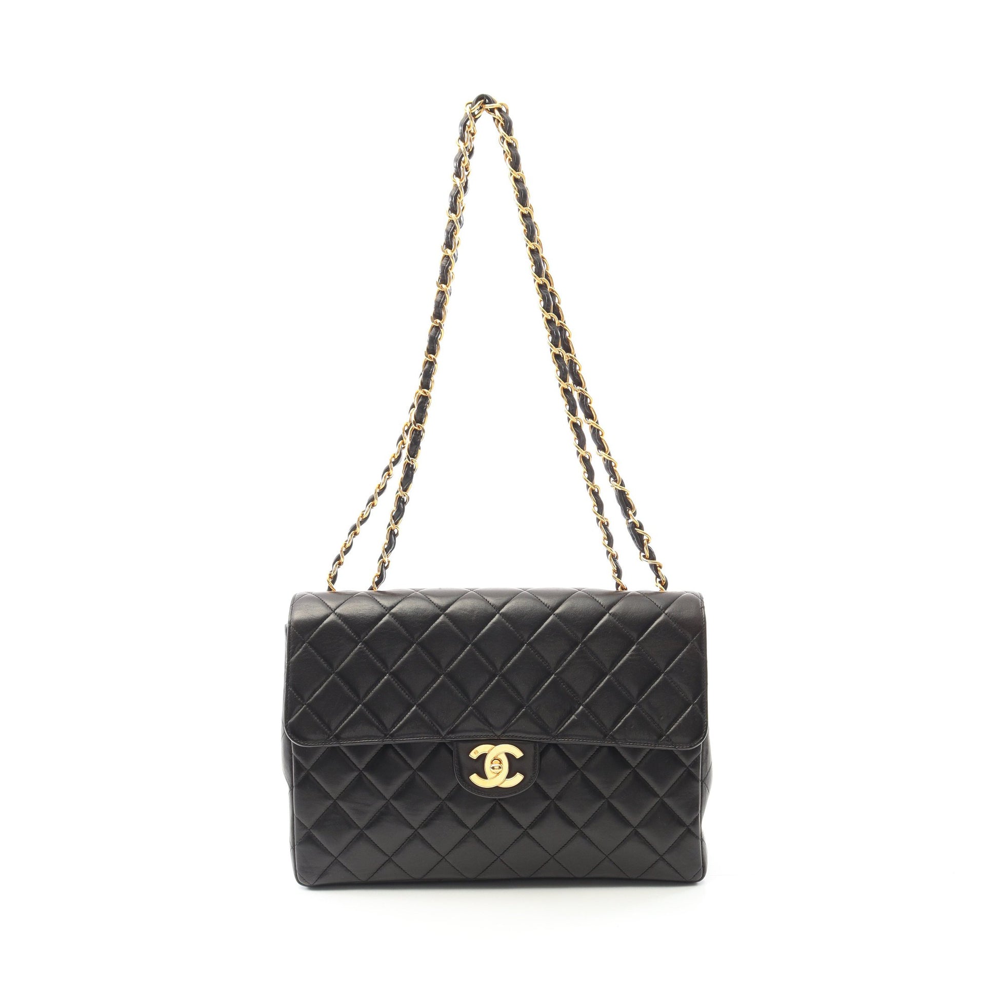 デカマトラッセ 30 シングルフラップ Wチェーンショルダーバッグ ラムスキン ブラック ゴールド金具 シャネル バッグ CHANEL