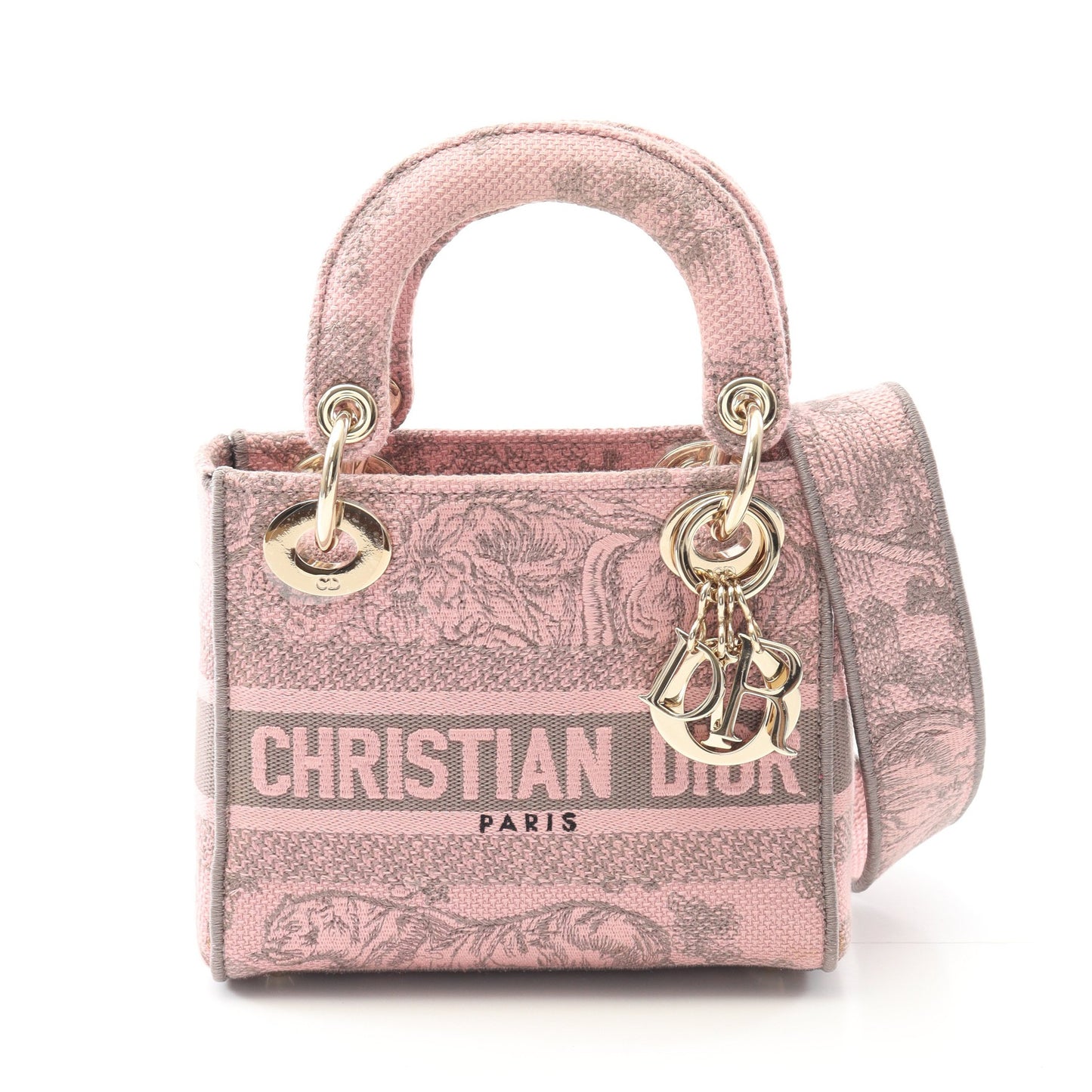 LADY D-LITE スモール ハンドバッグ キャンバス ピンク グレー 2WAY クリスチャンディオール バッグ Christian Dior