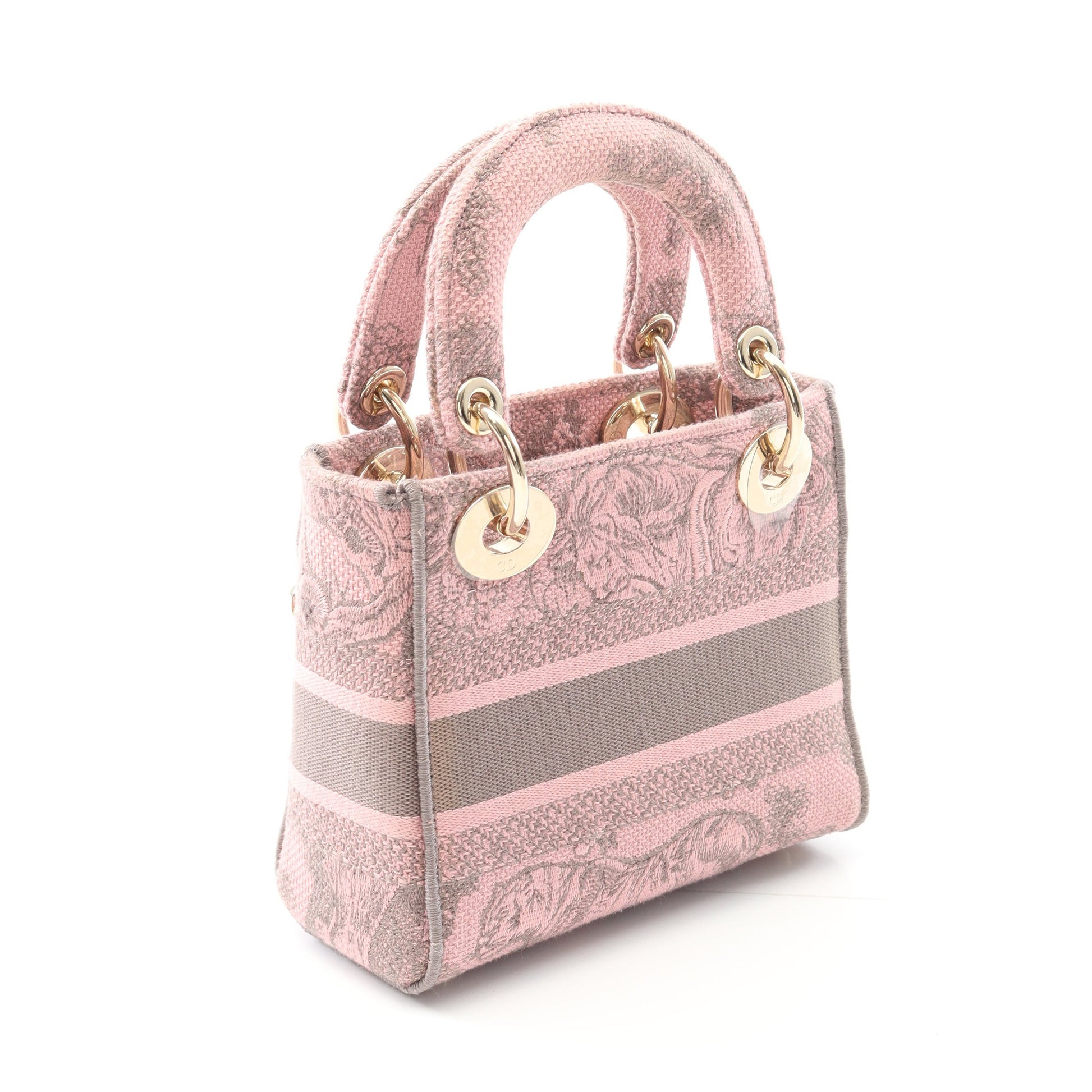 LADY D-LITE スモール ハンドバッグ キャンバス ピンク グレー 2WAY クリスチャンディオール バッグ Christian Dior