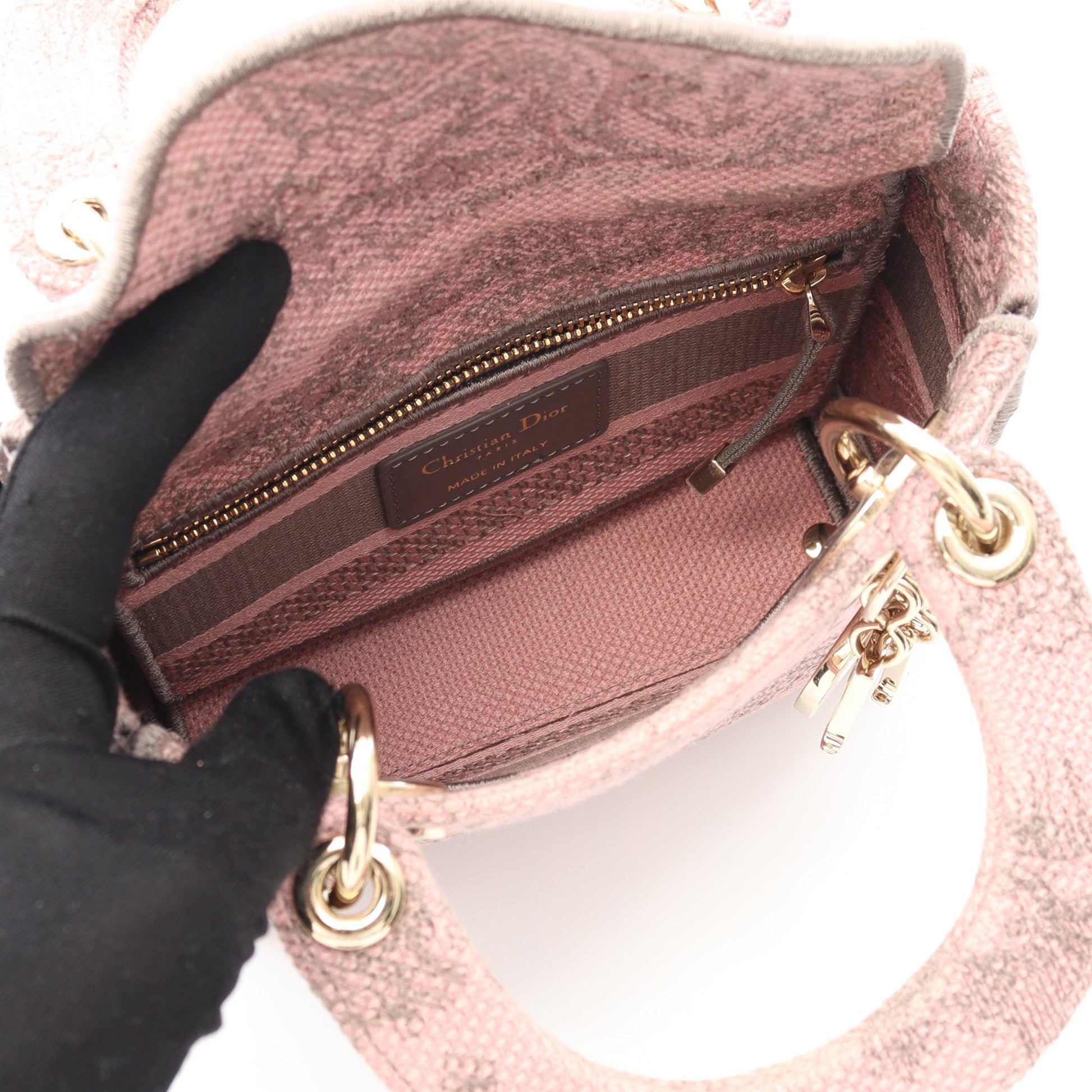 LADY D-LITE スモール ハンドバッグ キャンバス ピンク グレー 2WAY クリスチャンディオール バッグ Christian Dior