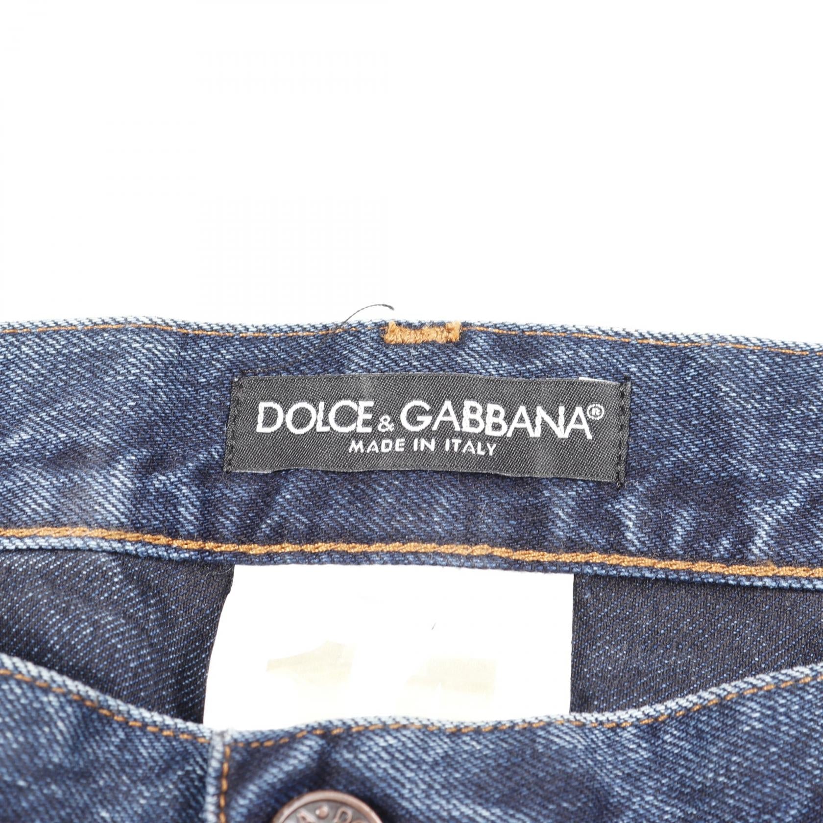 デニムパンツ コットン インディゴブルー ダメージ加工 ドルチェアンドガッバーナ ボトムス DOLCE&GABBANA