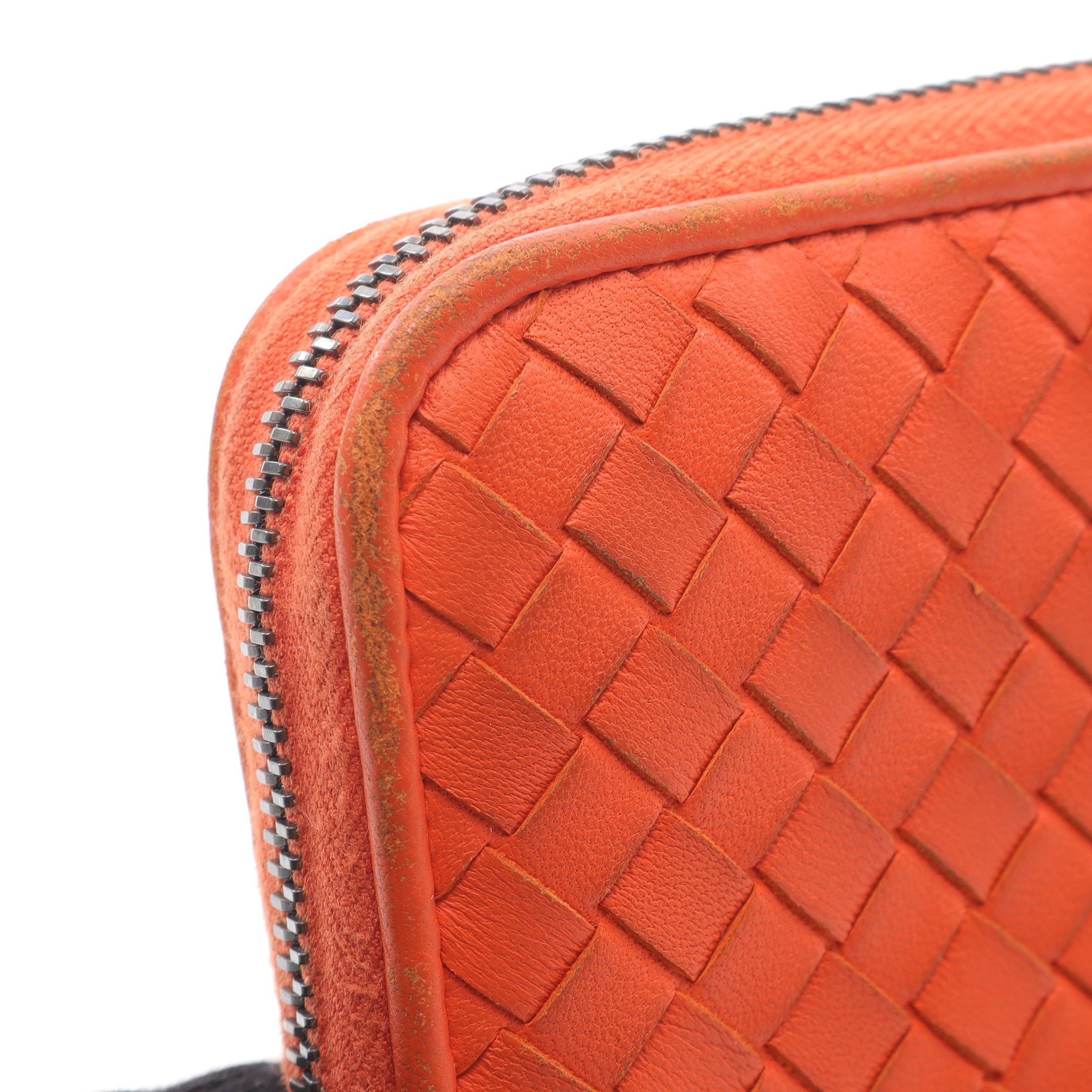 イントレチャート ラウンドファスナー長財布 レザー オレンジ ボッテガ