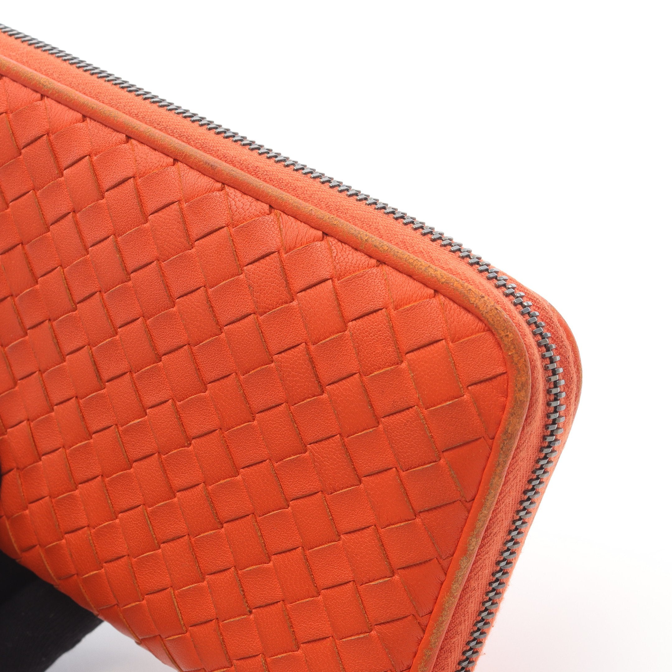 イントレチャート ラウンドファスナー長財布 レザー オレンジ ボッテガ