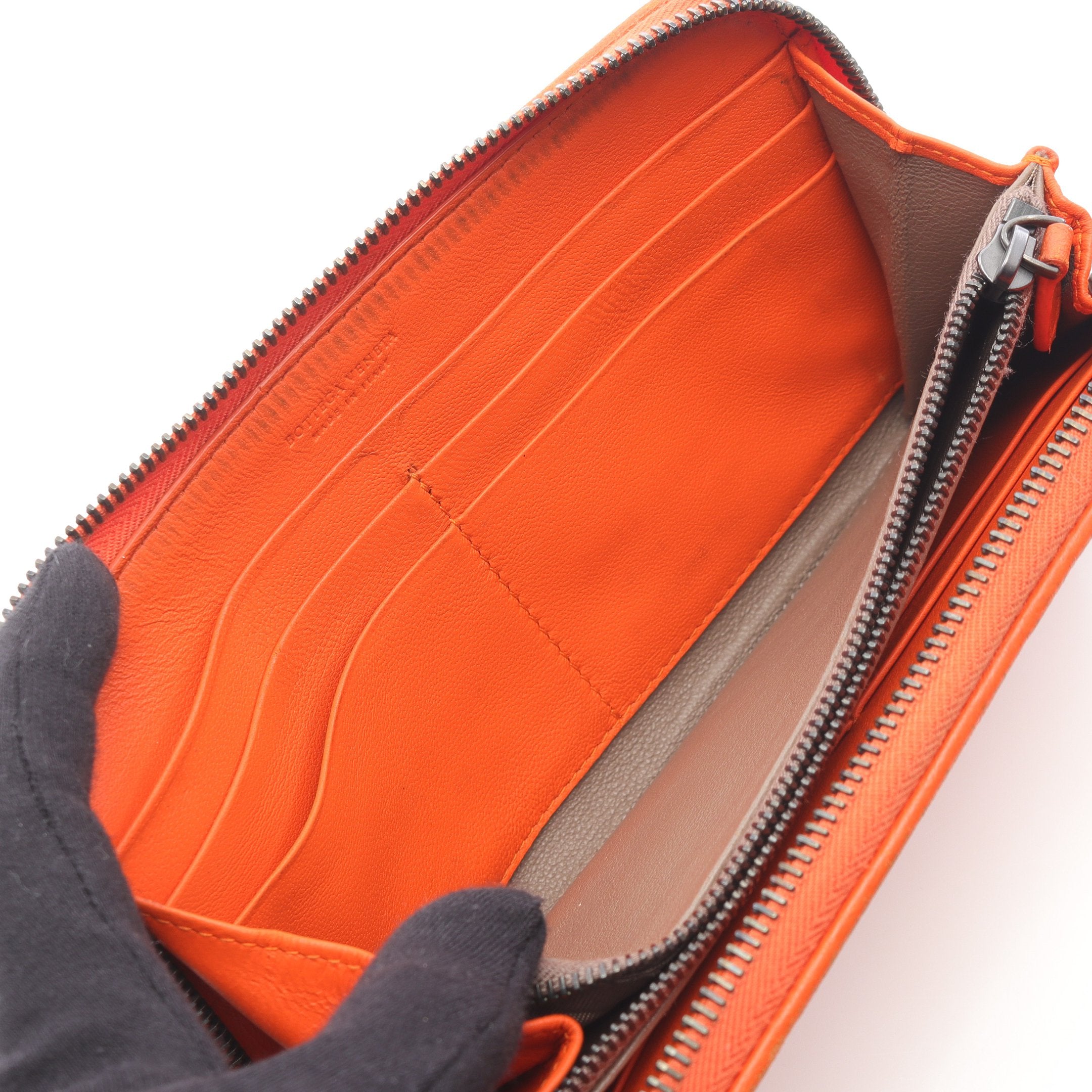 イントレチャート ラウンドファスナー長財布 レザー オレンジ ボッテガ