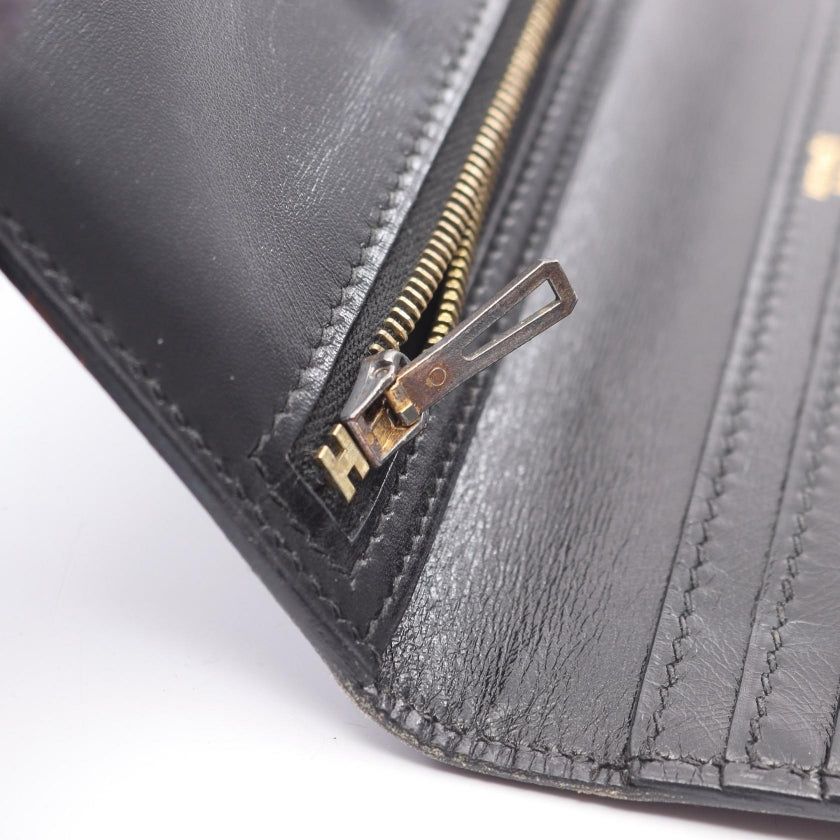 ベアンスフレ 二つ折り長財布 ボックスカーフ ブラック ゴールド金具 □F刻印 エルメス 財布・小物 HERMES