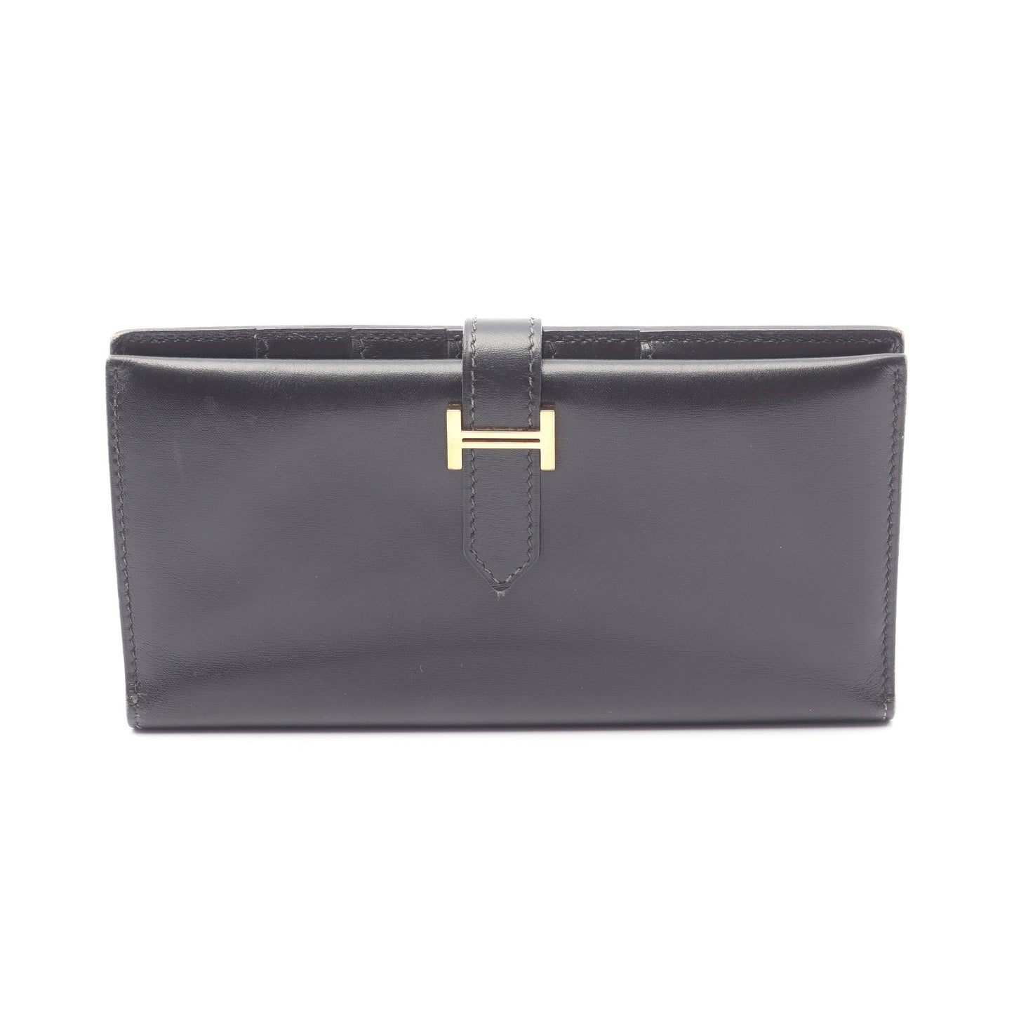 ベアンスフレ 二つ折り長財布 ボックスカーフ ブラック ゴールド金具 □F刻印 エルメス 財布・小物 HERMES
