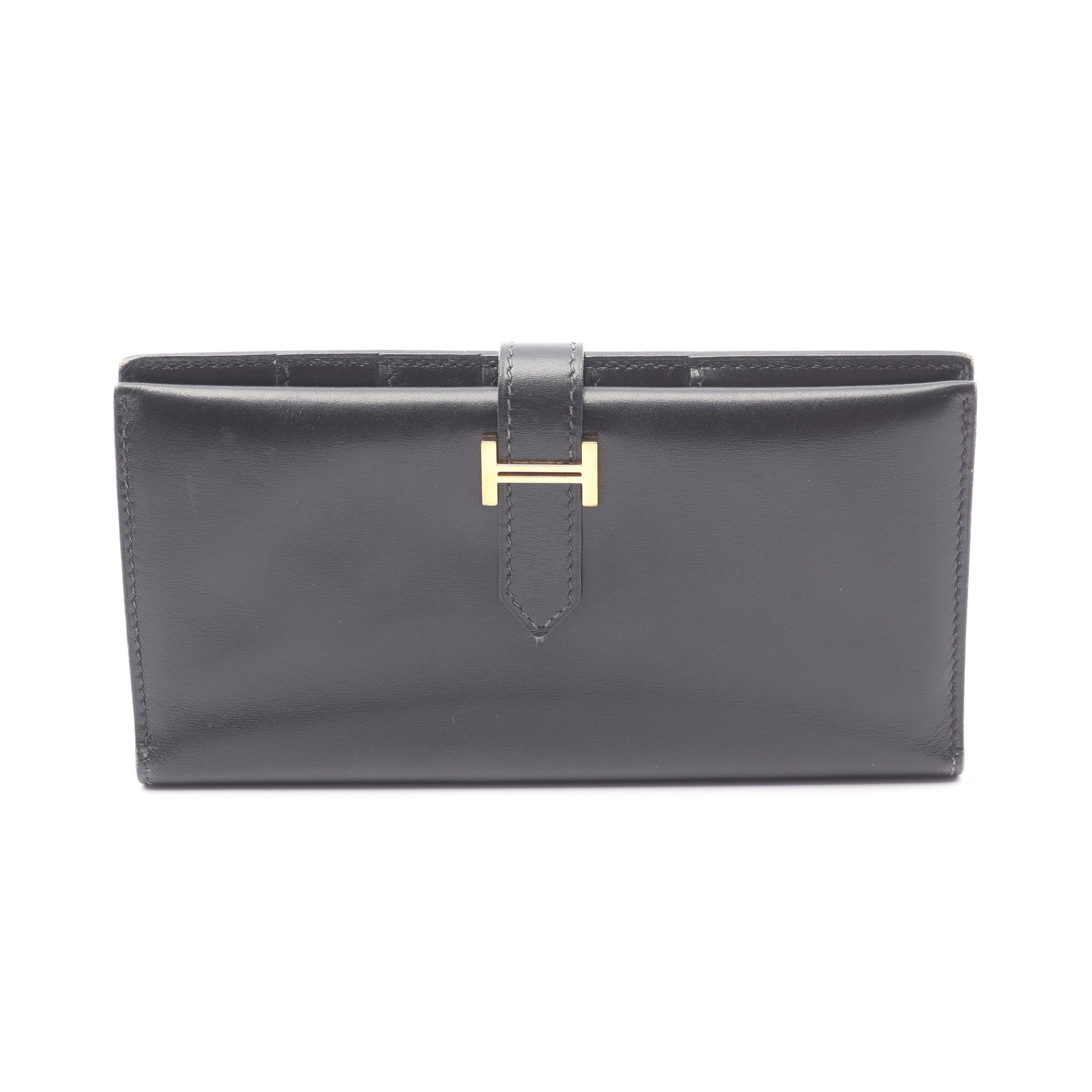 ベアンスフレ 二つ折り長財布 ボックスカーフ ブラック ゴールド金具 □F刻印 エルメス 財布・小物 HERMES