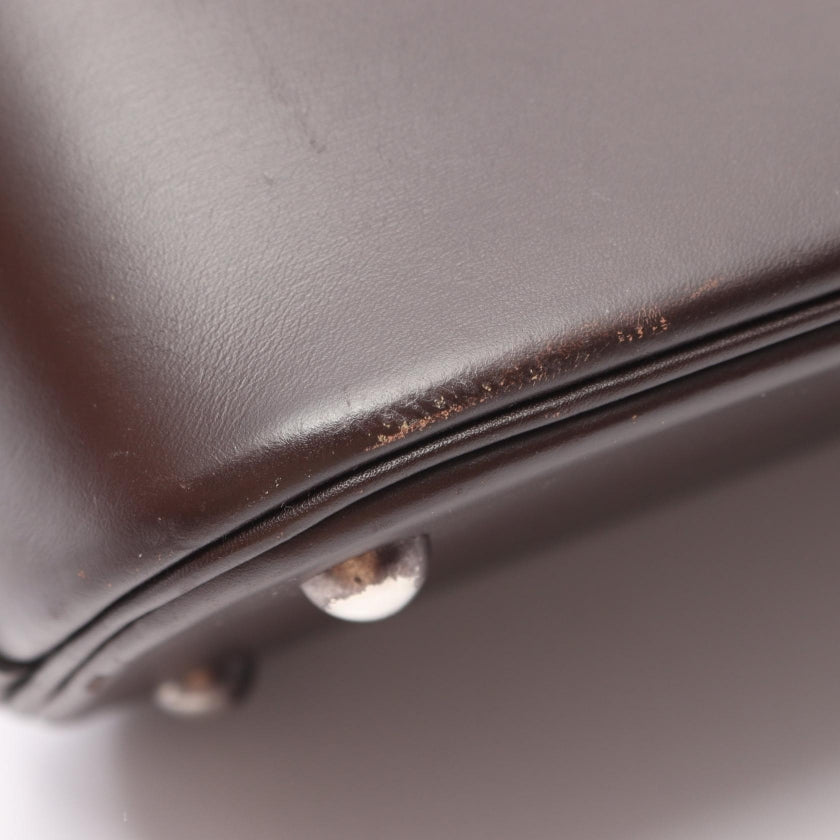 ボリード35 ハンドバッグ ボックスカーフ ダークブラウン シルバー 2WAY □J刻印 エルメス バッグ HERMES