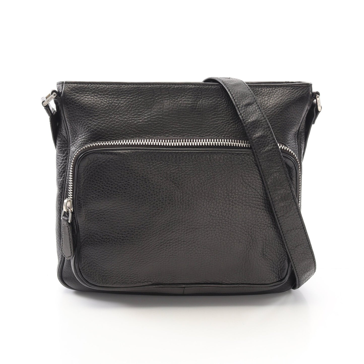 ショルダーバッグ レザー ブラック 三角プレート プラダ バッグ PRADA
