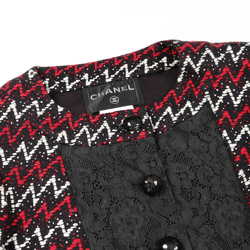 ジャケット レース切替 ブラック レッド ホワイト シャネル アウター CHANEL