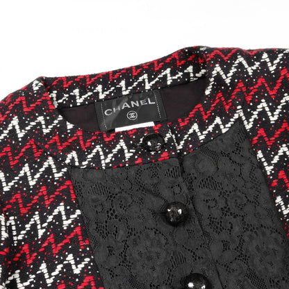 ジャケット レース切替 ブラック レッド ホワイト シャネル アウター CHANEL