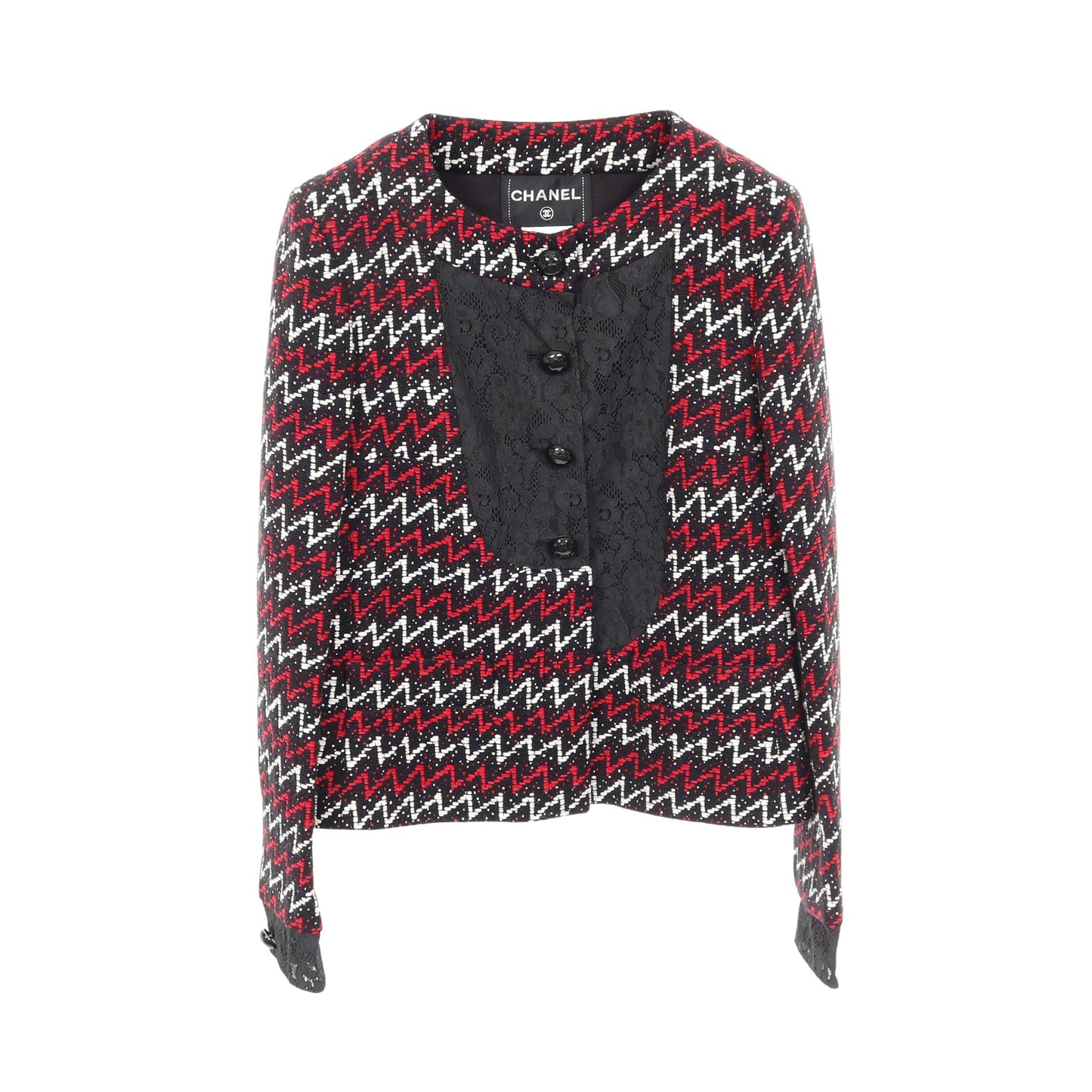 ジャケット レース切替 ブラック レッド ホワイト シャネル アウター CHANEL