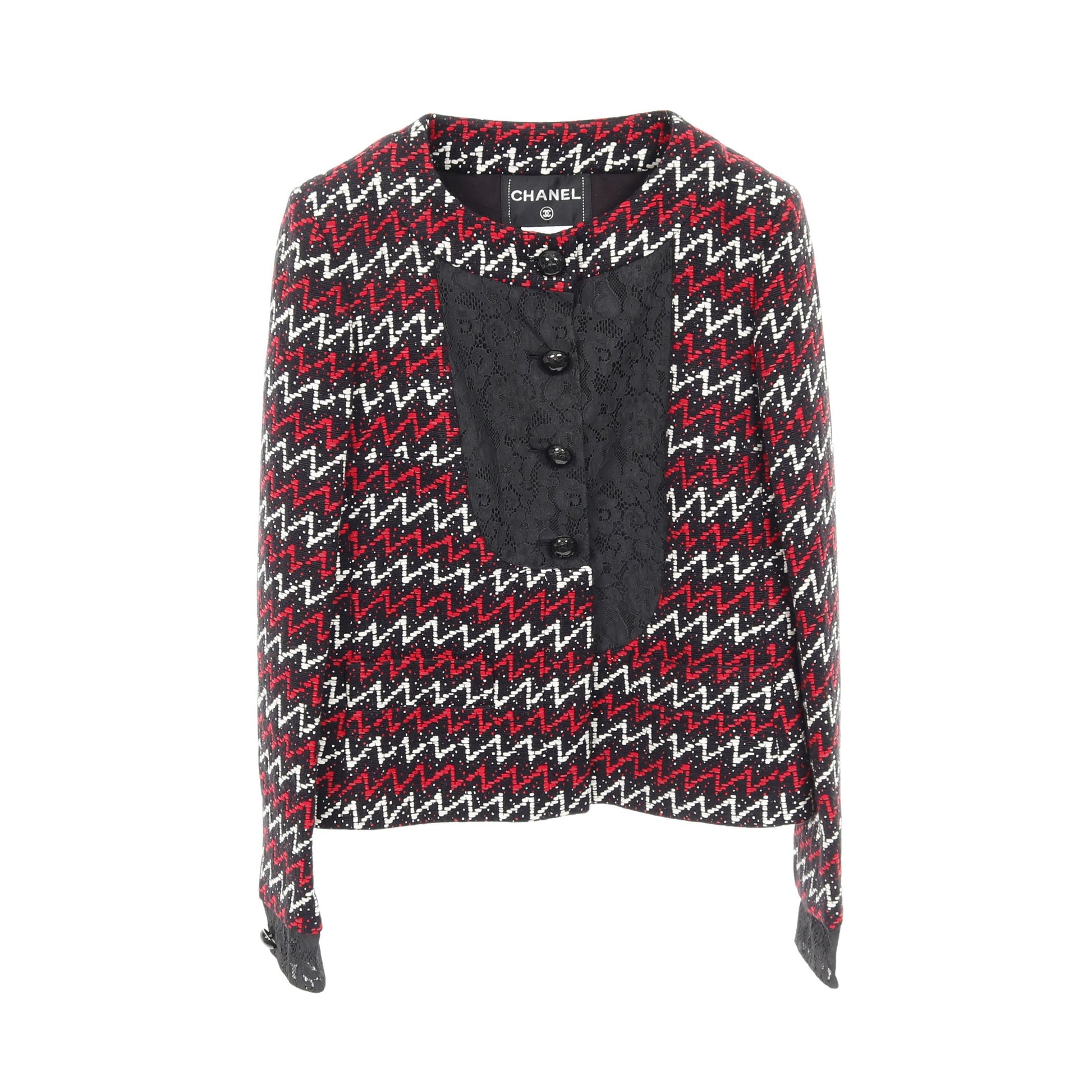 ジャケット レース切替 ブラック レッド ホワイト シャネル アウター CHANEL