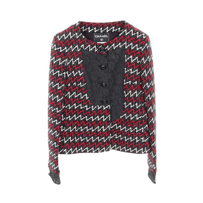 ジャケット レース切替 ブラック レッド ホワイト シャネル アウター CHANEL