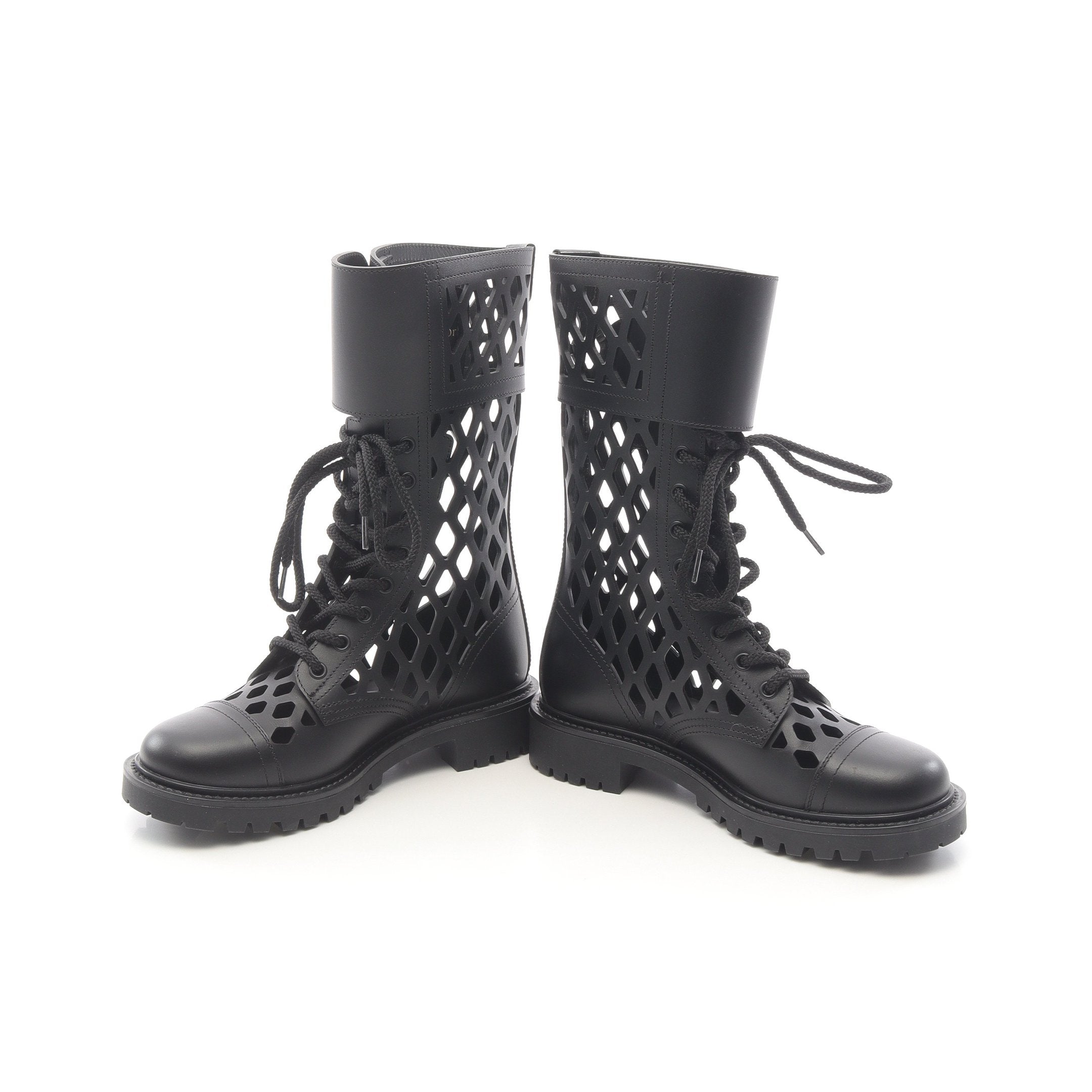 【美品】CHRISTIAN DIOR レザー ブーツ D-FIGHT ブラック Dior Leather D-FIGHT Combat Boots with Contrasting CHRISTIAN DIOR