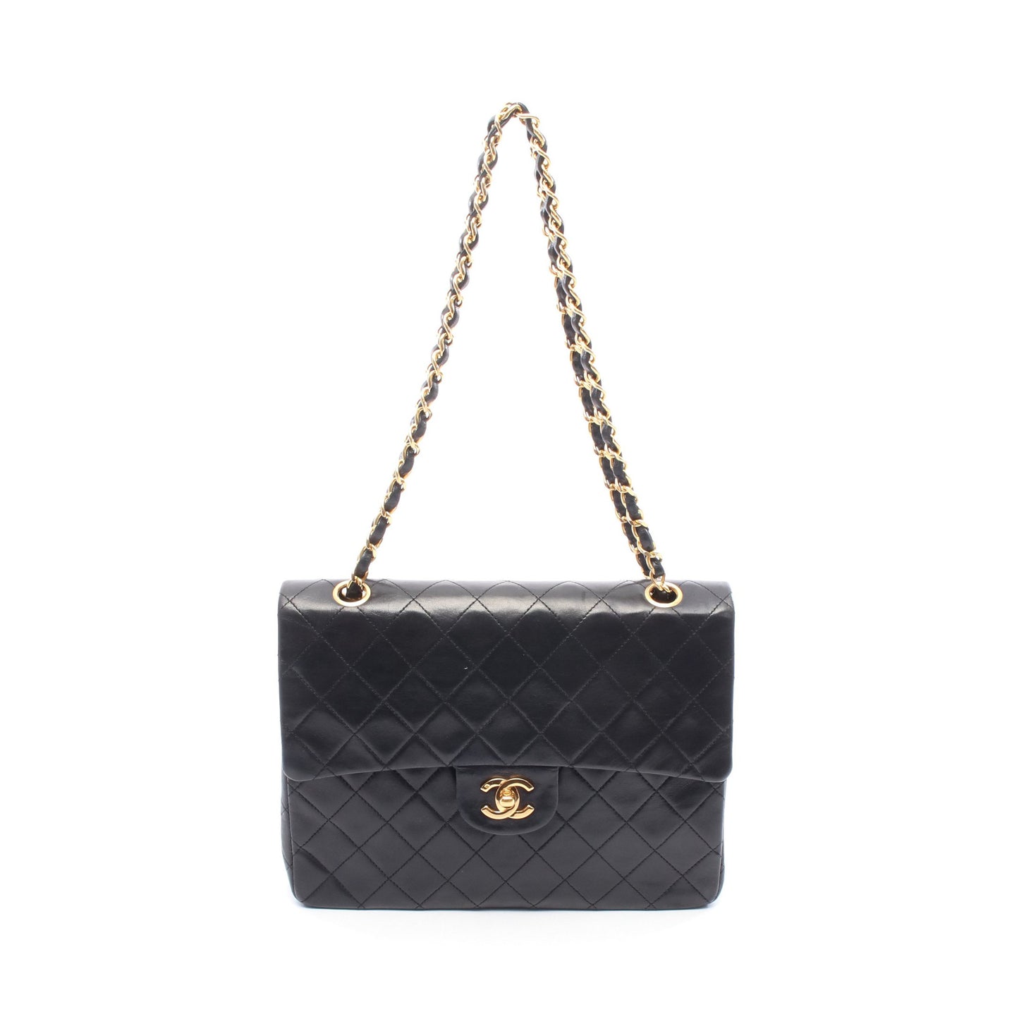 マトラッセ Wフラップ Wチェーンショルダーバッグ ラムスキン ブラック ゴールド金具 シャネル バッグ CHANEL