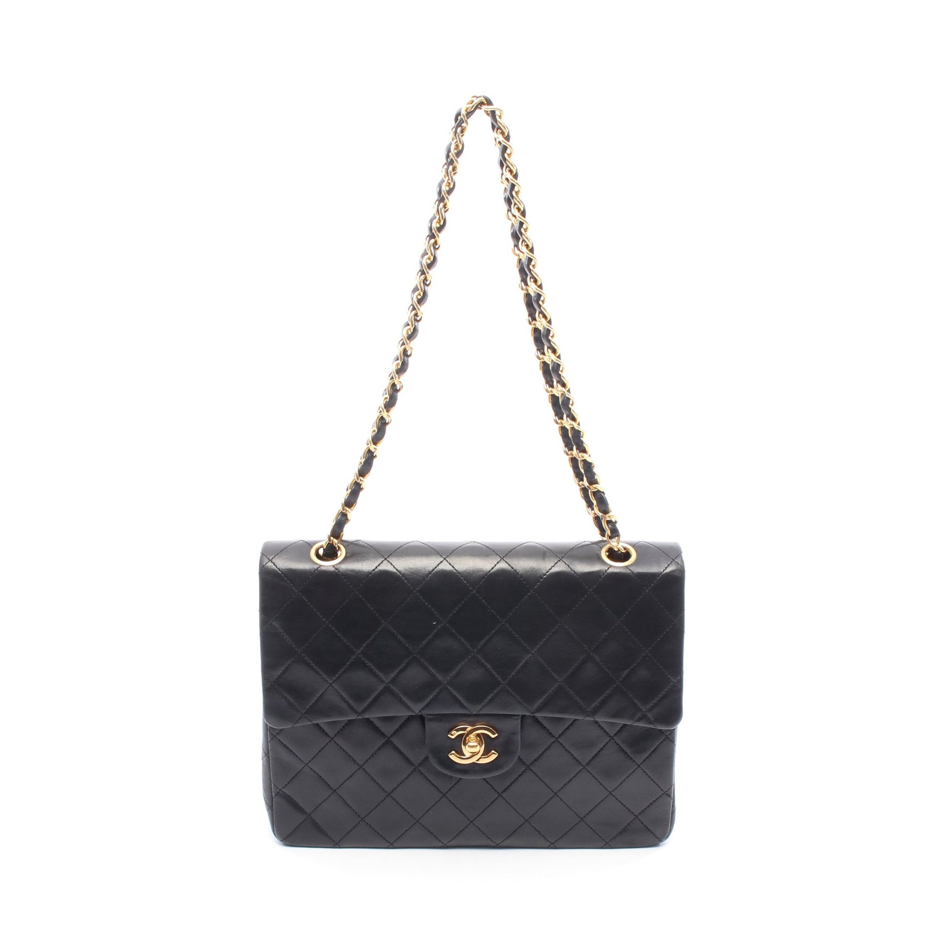 マトラッセ Wフラップ Wチェーンショルダーバッグ ラムスキン ブラック ゴールド金具 シャネル バッグ CHANEL