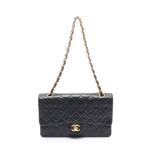 マトラッセ Wフラップ Wチェーンショルダーバッグ ラムスキン ブラック ゴールド金具 シャネル バッグ CHANEL