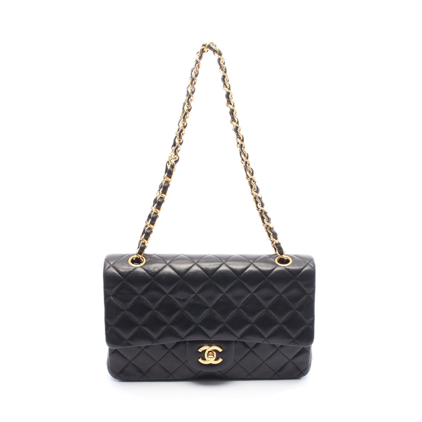 マトラッセ Wフラップ Wチェーンショルダーバッグ ラムスキン ブラック ゴールド金具 シャネル バッグ CHANEL