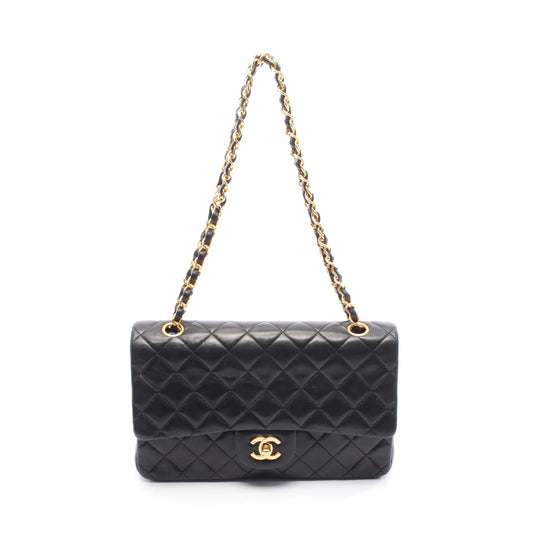 マトラッセ Wフラップ Wチェーンショルダーバッグ ラムスキン ブラック ゴールド金具 シャネル バッグ CHANEL
