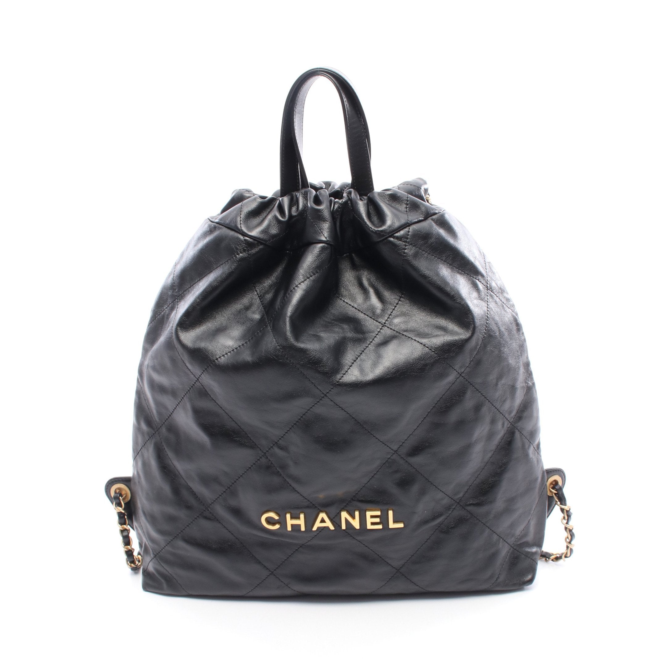 CHANEL ブラックレザーリュックサック シャネル 22 ラージ バックパック リュックサック レザー ブラック