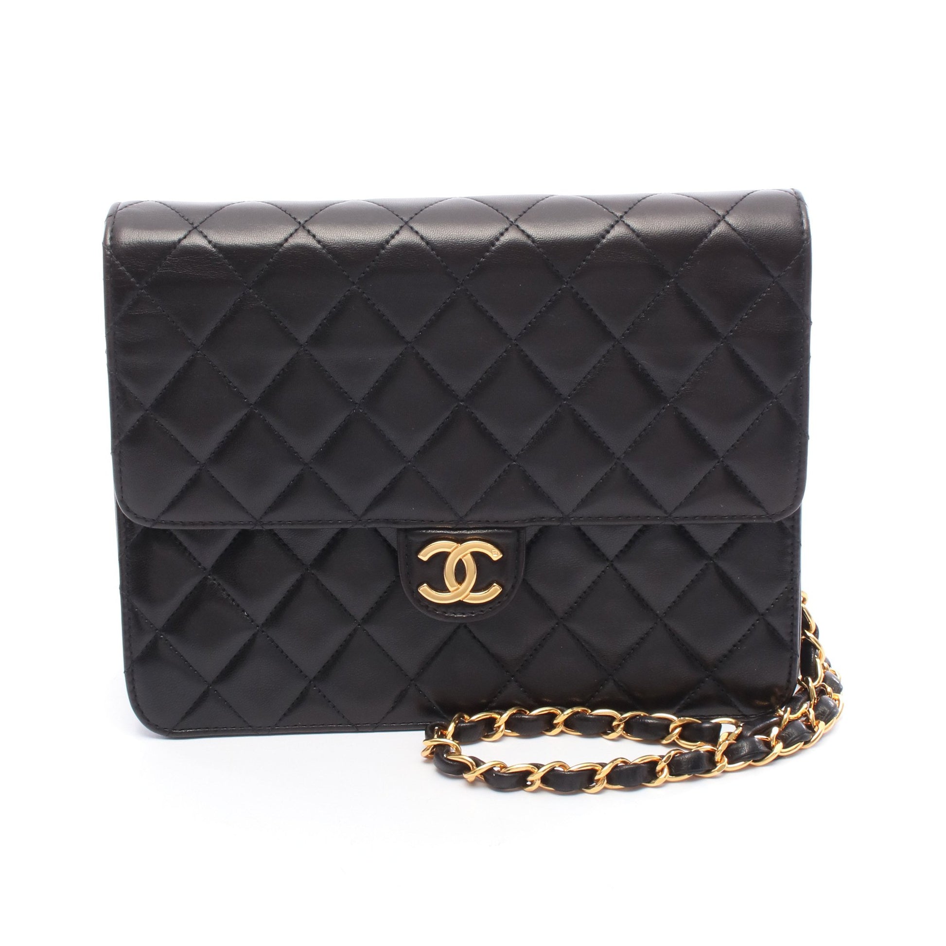 マトラッセ シングルフラップ チェーンショルダーバッグ ラムスキン ブラック ゴールド金具 シャネル バッグ CHANEL
