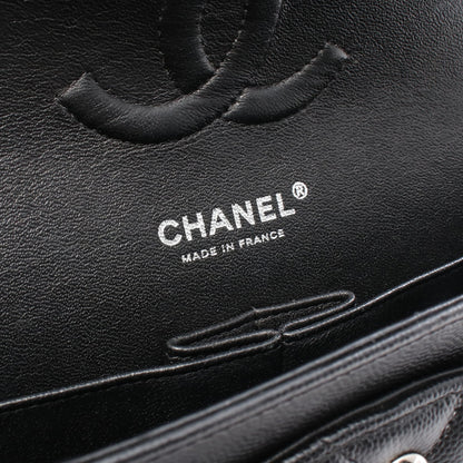 シェブロン Vステッチ Wフラップ Wチェーンショルダーバッグ キャビアスキン ブラック シルバー金具 シャネル バッグ CHANEL