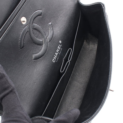 シェブロン Vステッチ Wフラップ Wチェーンショルダーバッグ キャビアスキン ブラック シルバー金具 シャネル バッグ CHANEL