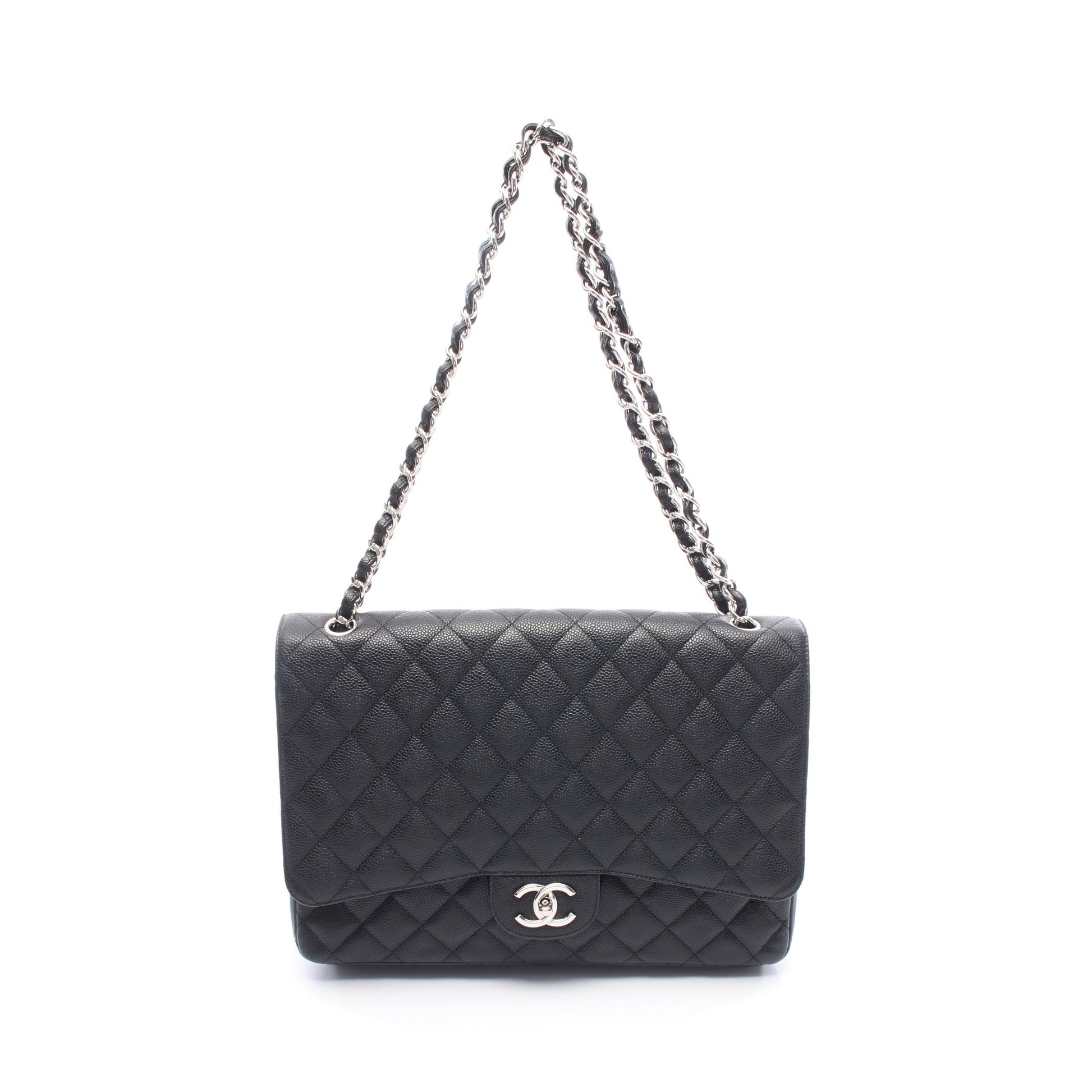 デカマトラッセ34 Wチェーンショルダーバッグ キャビアスキン ブラック シルバー金具 シャネル バッグ CHANEL