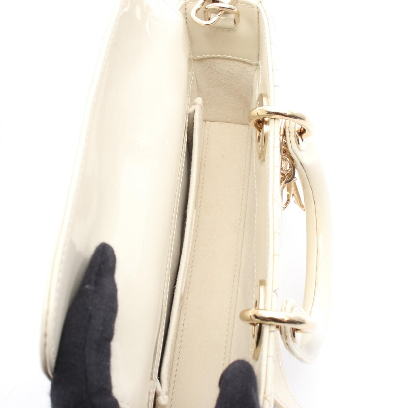 Lady D-Joy スモール ハンドバッグ エナメルレザー オフホワイト 2WAY クリスチャンディオール バッグ Christian Dior
