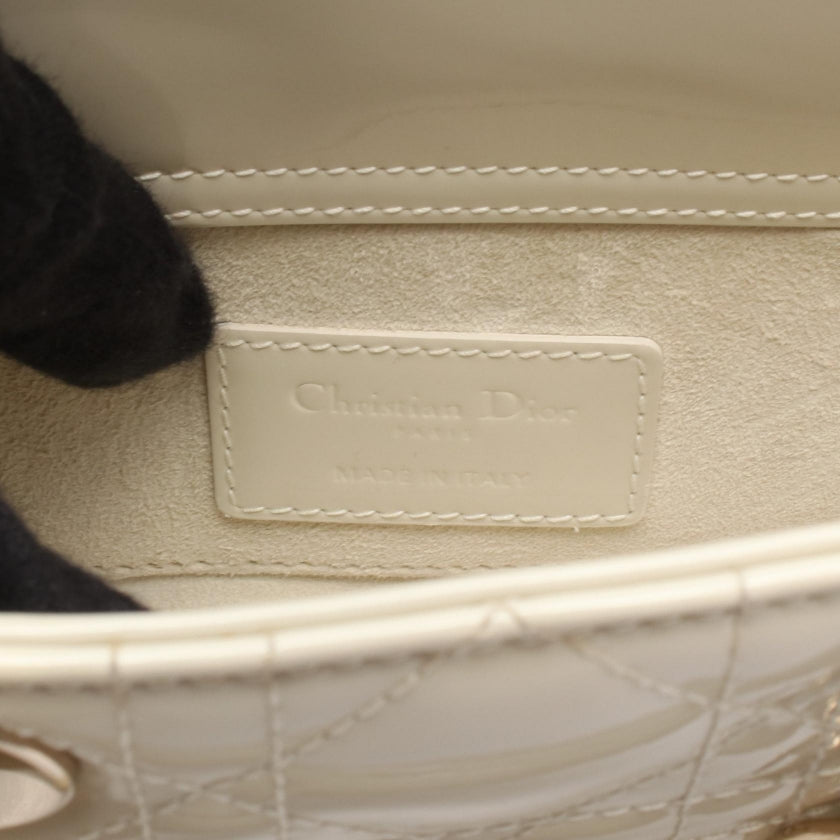 Lady D-Joy スモール ハンドバッグ エナメルレザー オフホワイト 2WAY クリスチャンディオール バッグ Christian Dior