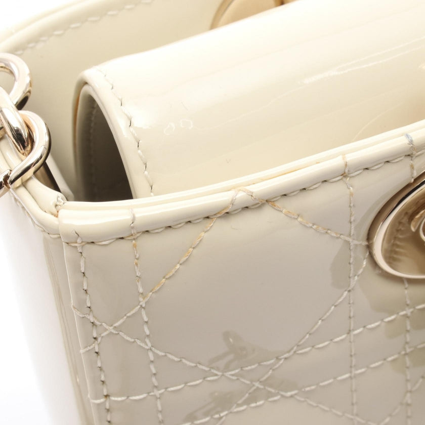 Lady D-Joy スモール ハンドバッグ エナメルレザー オフホワイト 2WAY クリスチャンディオール バッグ Christian Dior