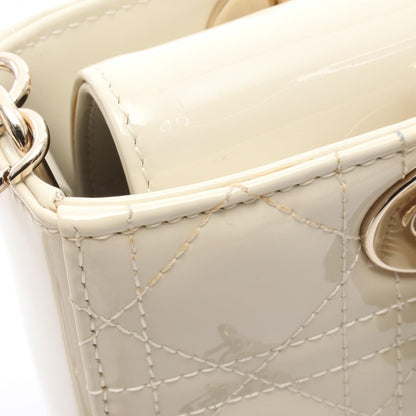 Lady D-Joy スモール ハンドバッグ エナメルレザー オフホワイト 2WAY クリスチャンディオール バッグ Christian Dior