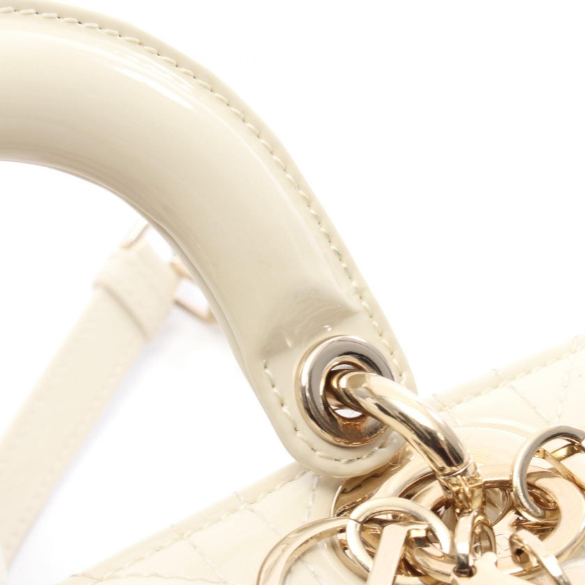 Lady D-Joy スモール ハンドバッグ エナメルレザー オフホワイト 2WAY クリスチャンディオール バッグ Christian Dior