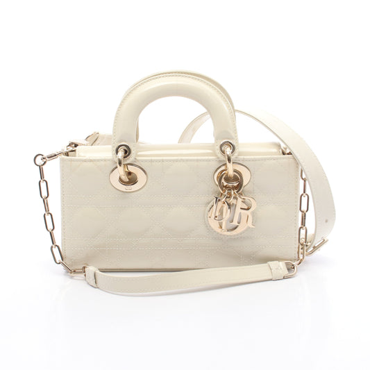 Lady D-Joy スモール ハンドバッグ エナメルレザー オフホワイト 2WAY クリスチャンディオール バッグ Christian Dior