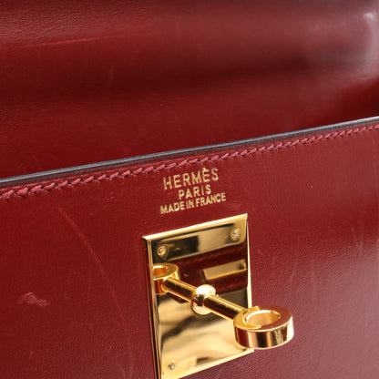 ケリー32 ルージュアッシュ ハンドバッグ ボックスカーフ ボルドー ゴールド金具 2WAY □D刻印 エルメス バッグ HERMES