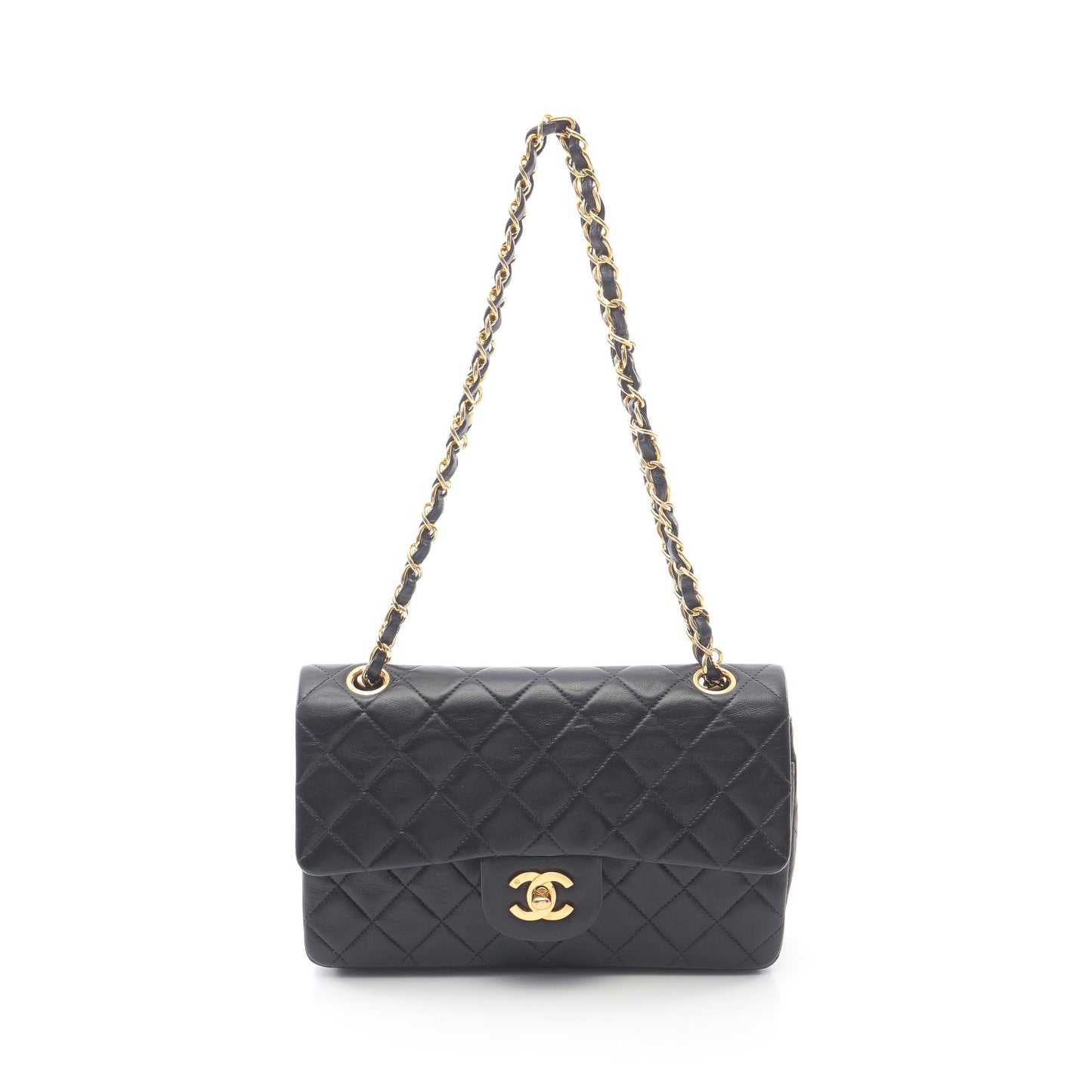 マトラッセ Wフラップ Wチェーンショルダーバッグ ラムスキン ブラック ゴールド金具 シャネル バッグ CHANEL