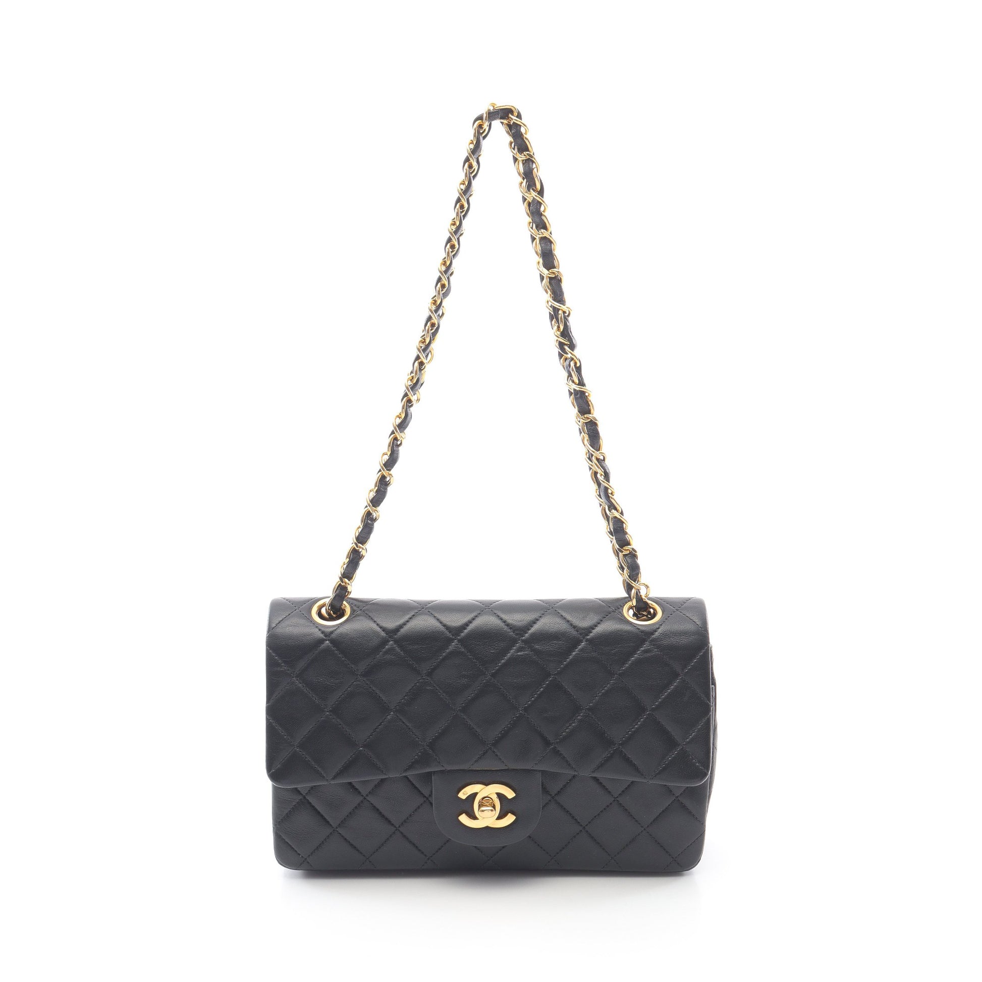 マトラッセ Wフラップ Wチェーンショルダーバッグ ラムスキン ブラック ゴールド金具 シャネル バッグ CHANEL
