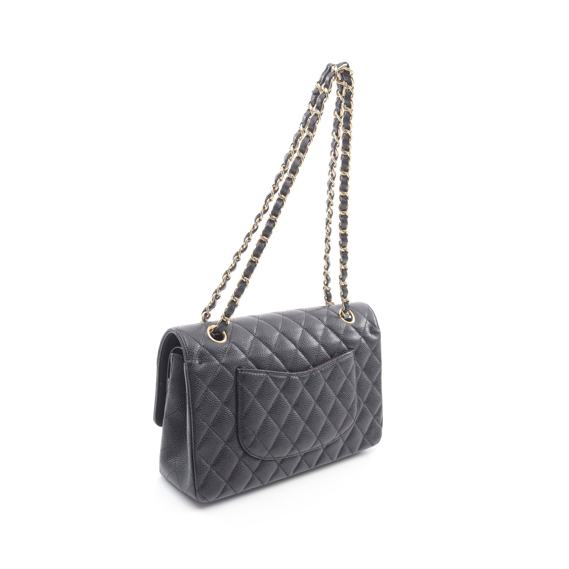 マトラッセ Wフラップ Wチェーンショルダーバッグ キャビアスキン ブラック ゴールド金具 シャネル バッグ CHANEL