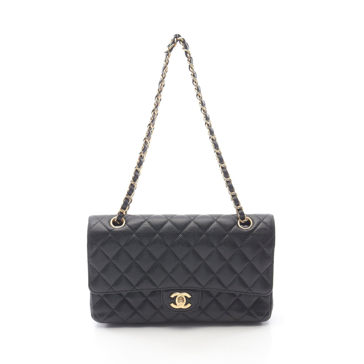 マトラッセ Wフラップ Wチェーンショルダーバッグ キャビアスキン ブラック ゴールド金具 シャネル バッグ CHANEL
