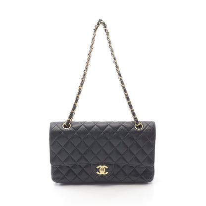 マトラッセ Wフラップ Wチェーンショルダーバッグ キャビアスキン ブラック ゴールド金具 シャネル バッグ CHANEL