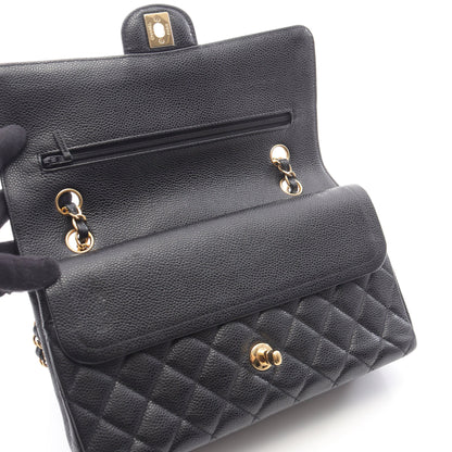 マトラッセ Wフラップ Wチェーンショルダーバッグ キャビアスキン ブラック ゴールド金具 シャネル バッグ CHANEL