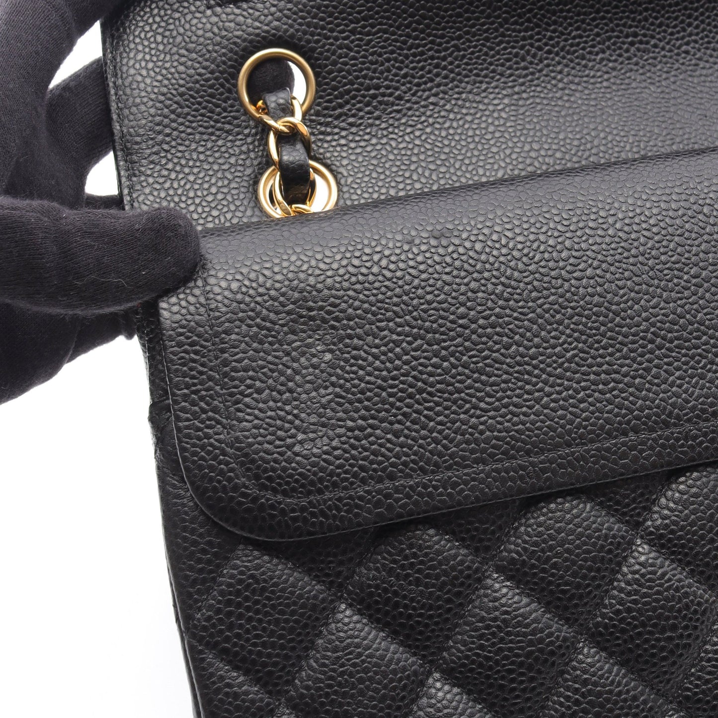 マトラッセ Wフラップ Wチェーンショルダーバッグ キャビアスキン ブラック ゴールド金具 シャネル バッグ CHANEL